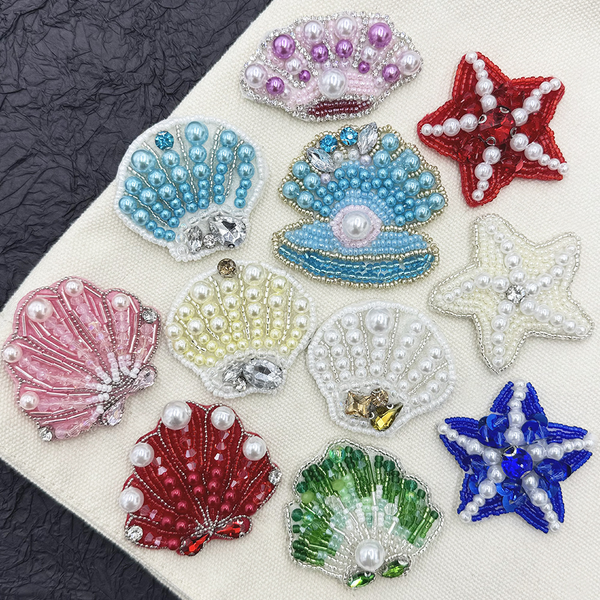 Starfish Shell Pearl Beaded Cloth Patch